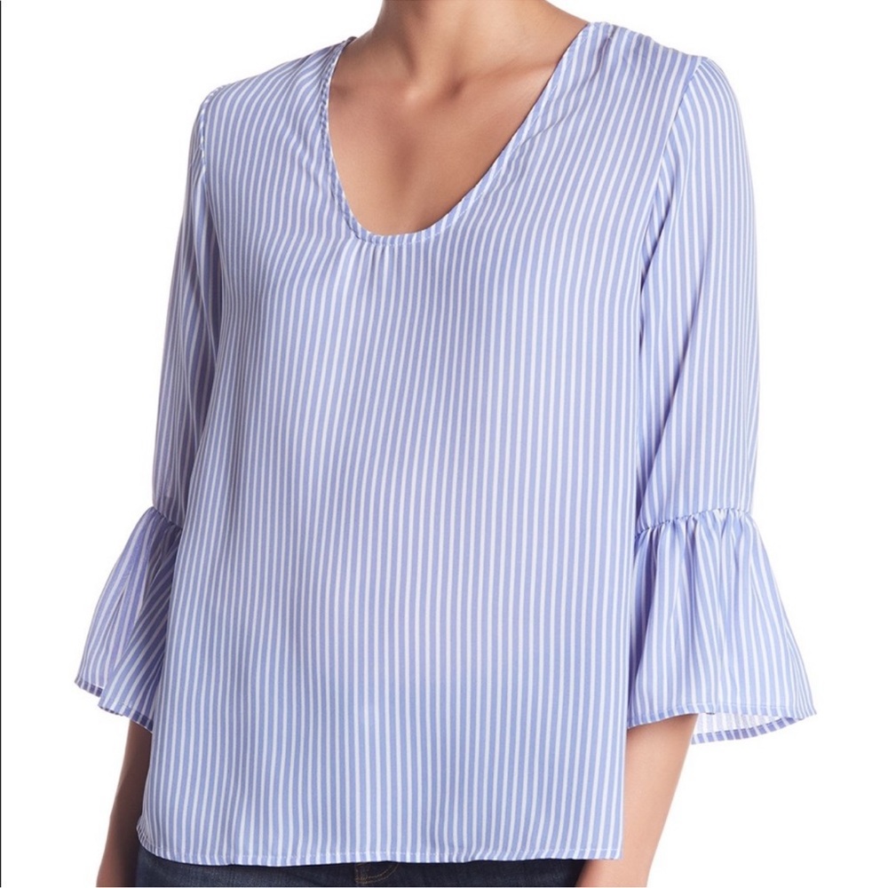 Como Vintage Blue & White striped bell flare long sleeve top M